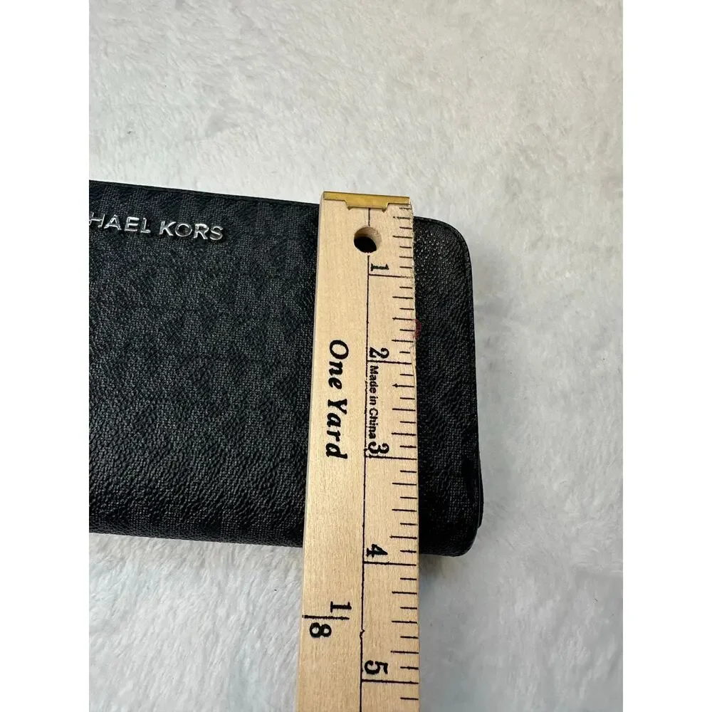 Michael Kors Jet Set Travel Large Continental Zip Around‎ Wallet MK Logo Black
